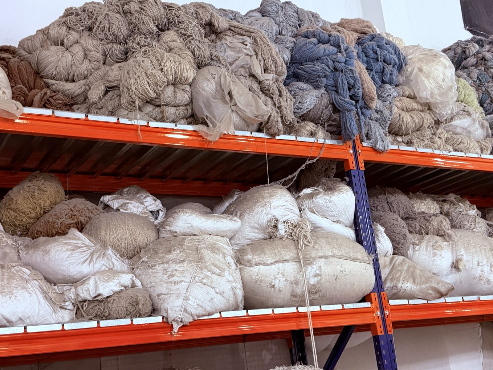 Dyed wool yarn in storage